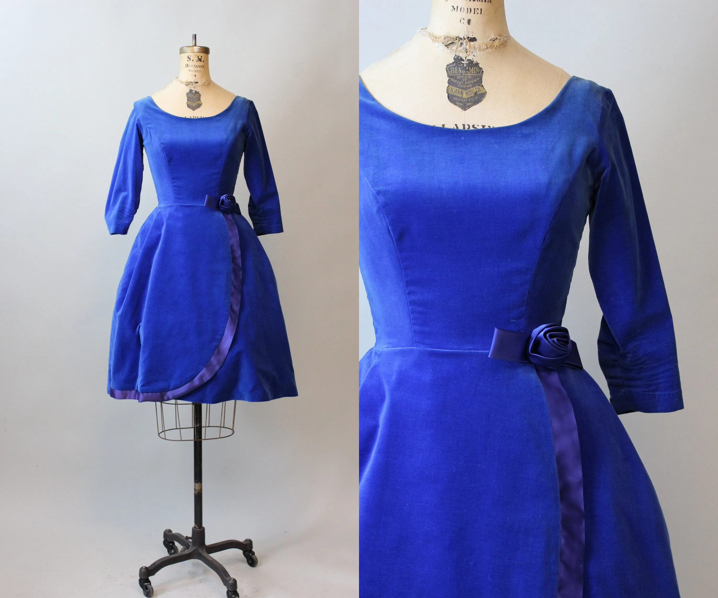 1950s COBALT velvet cocktail dress xs | new fall
