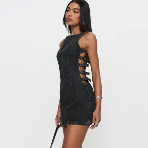 2025 2025n slim-fit deconstruction design hollow dress autumn and winter fashion sexy side webbing denim dress Spice girl