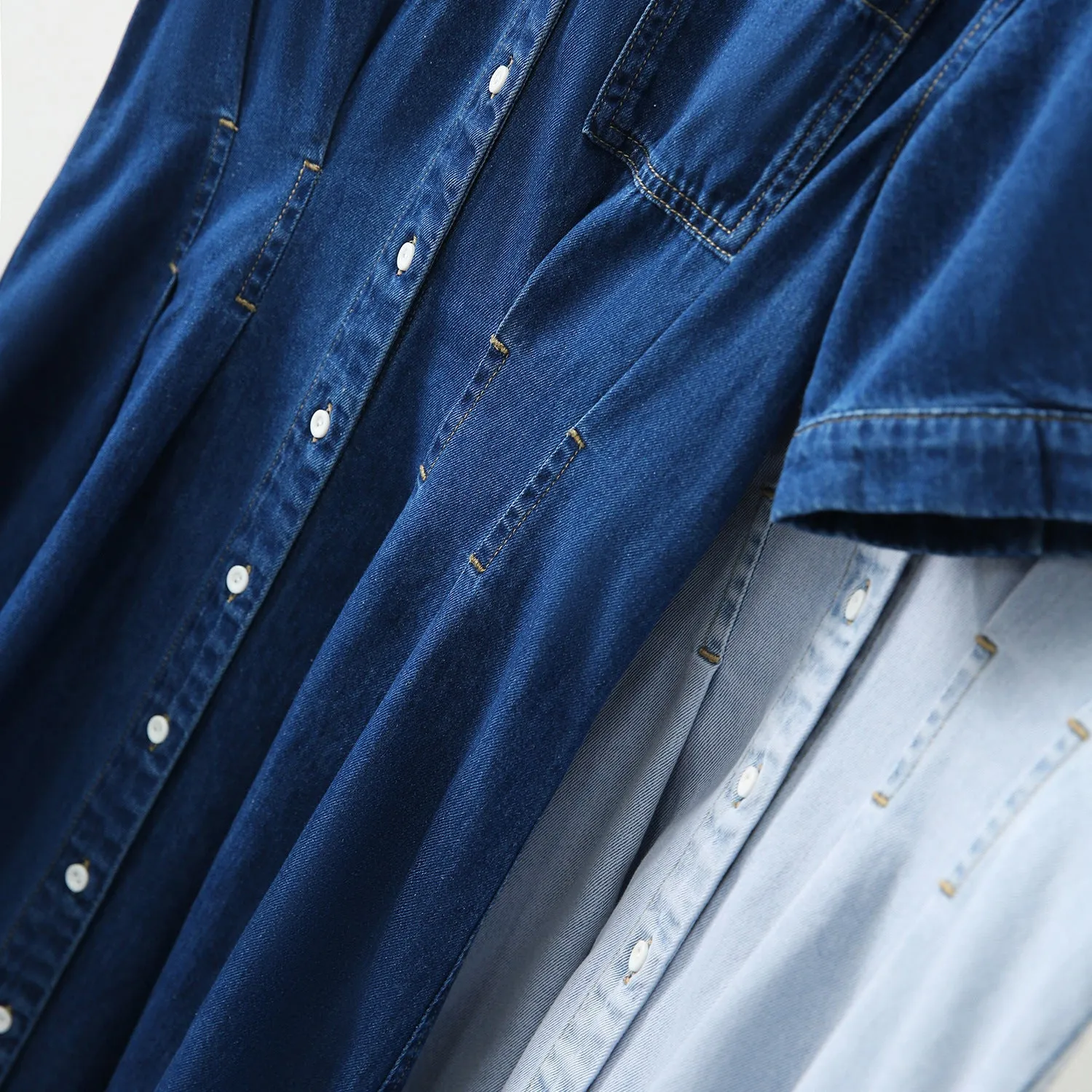 2025 Denim dress, high-end shirt skirt, slim   women's clothing new medium and long short-sleeved skirt summer