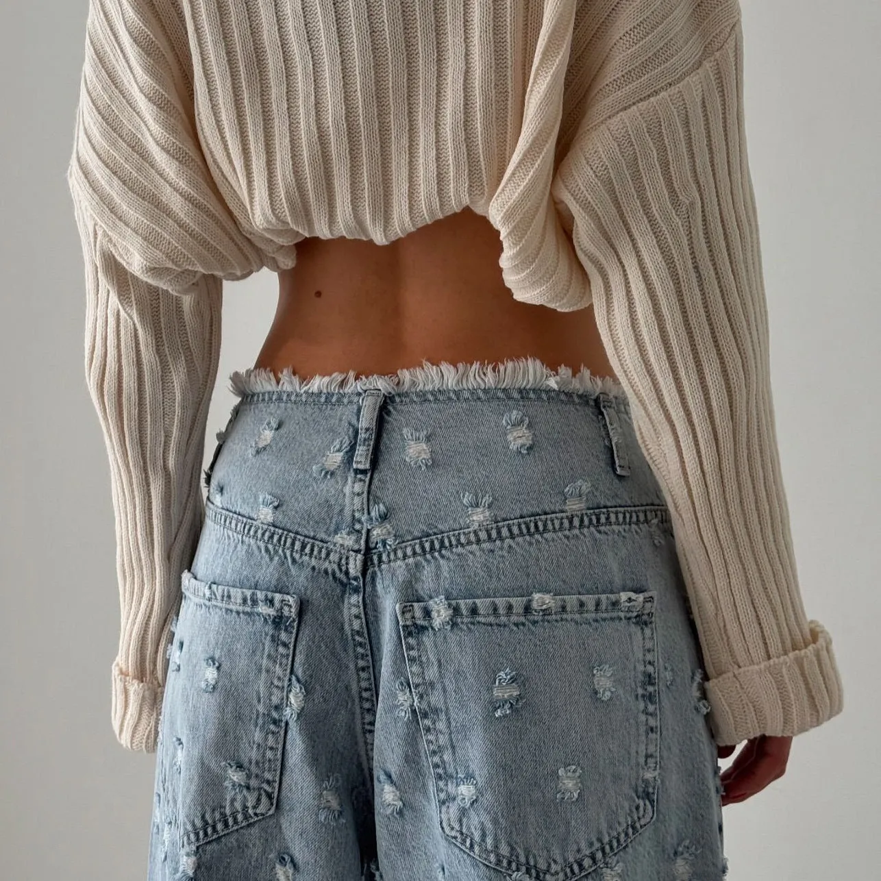 2025 Hot trade 2025n tattered wind retro cut straight jeans autumn and winter loose rough pants children's denim senior sense