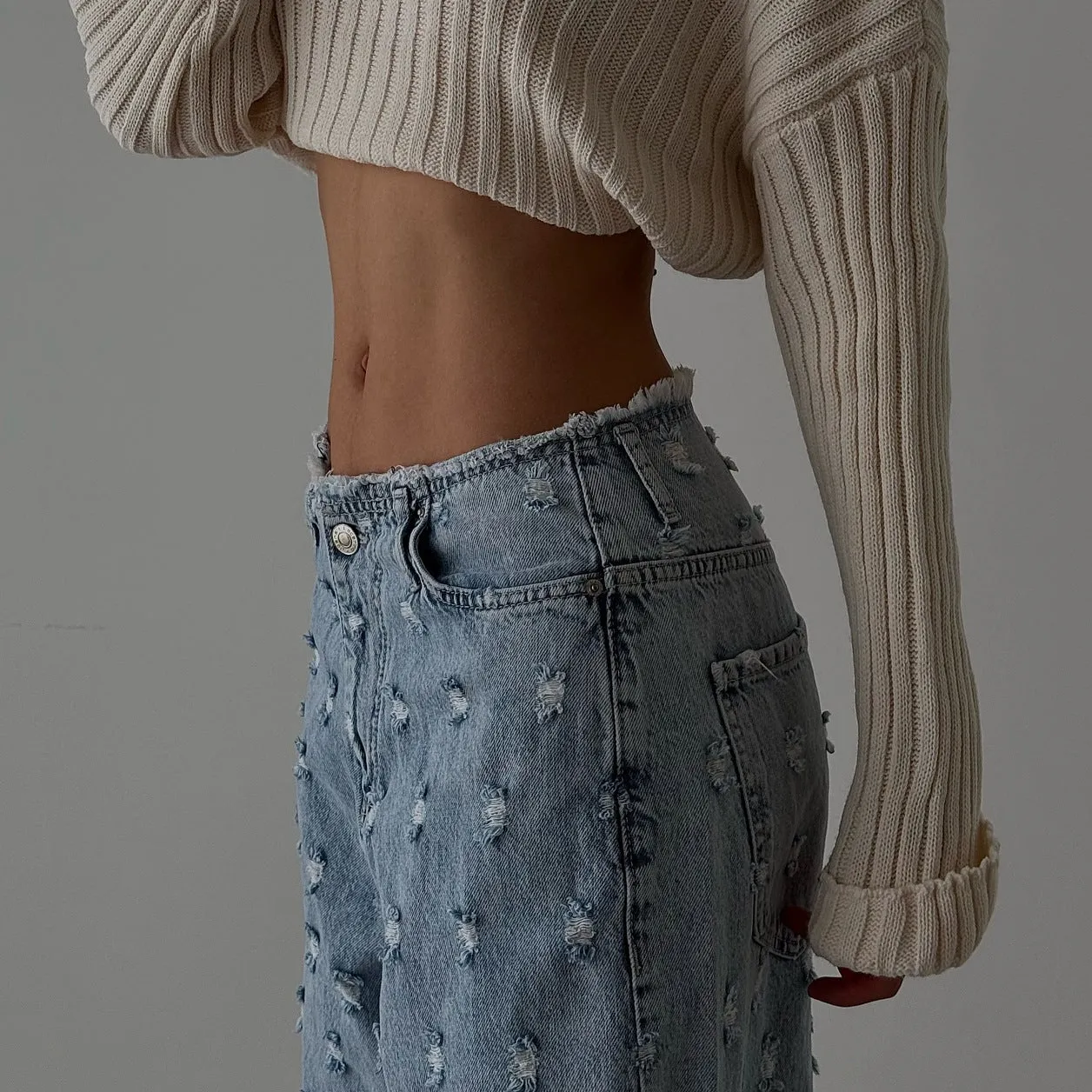 2025 Hot trade 2025n tattered wind retro cut straight jeans autumn and winter loose rough pants children's denim senior sense