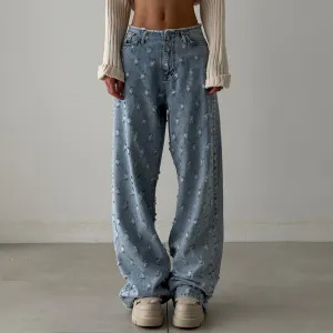 2025 Hot trade 2025n tattered wind retro cut straight jeans autumn and winter loose rough pants children's denim senior sense