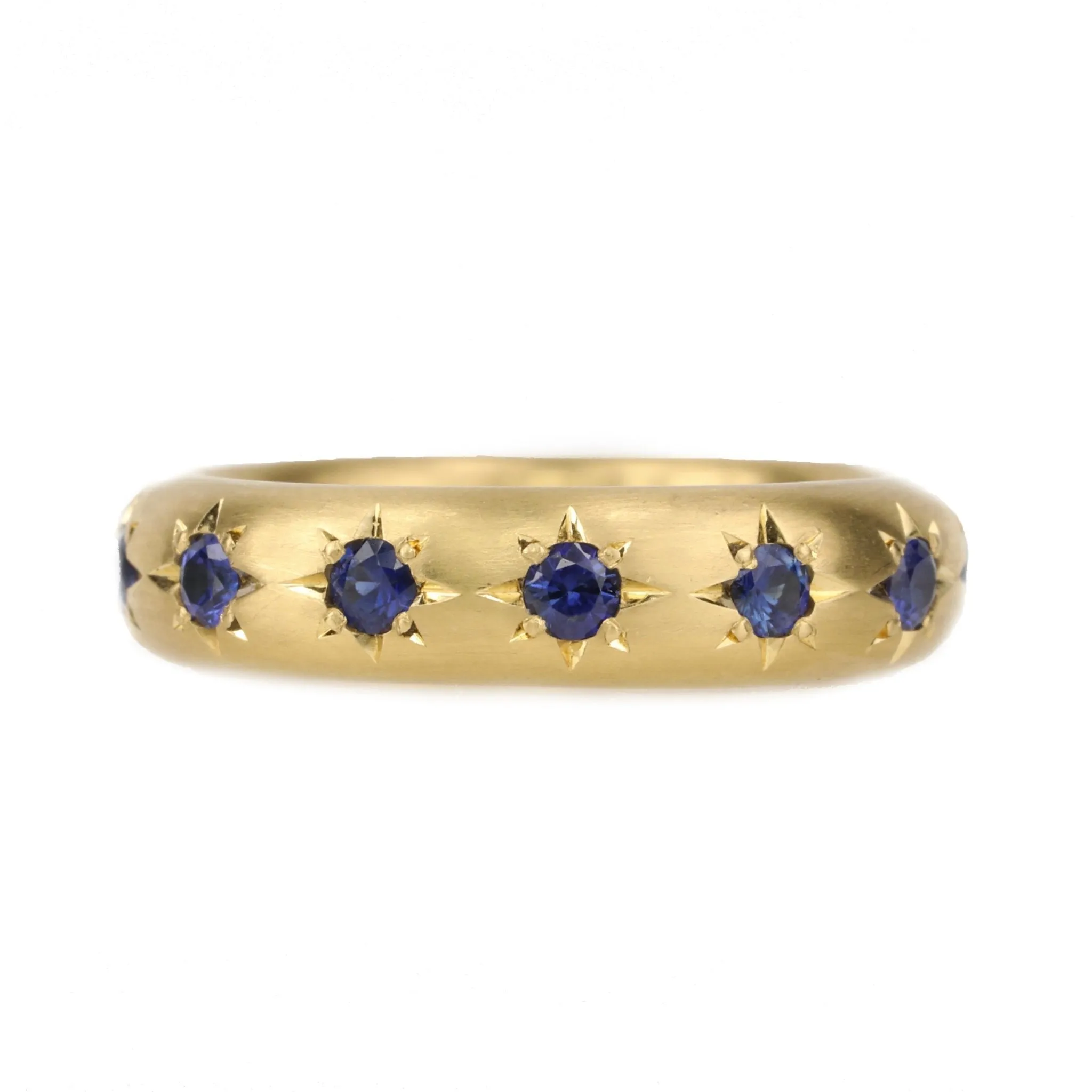 20K Gold "High Dome" Ring with 13 Star-Set Blue Sapphires