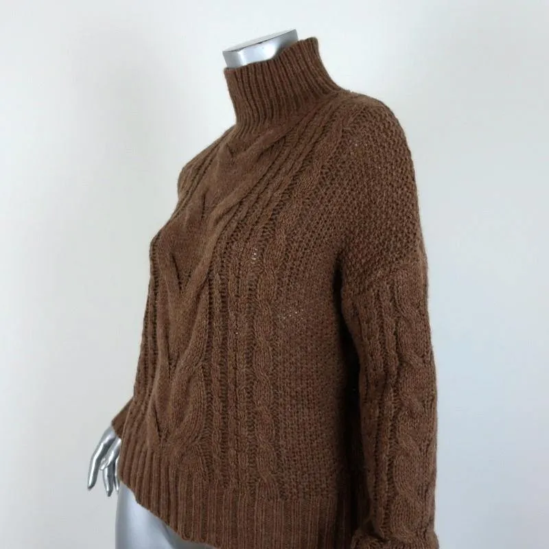 360 Sweater Alexia Brown Cable Knit Size Extra Small Turtleneck Pullover NEW