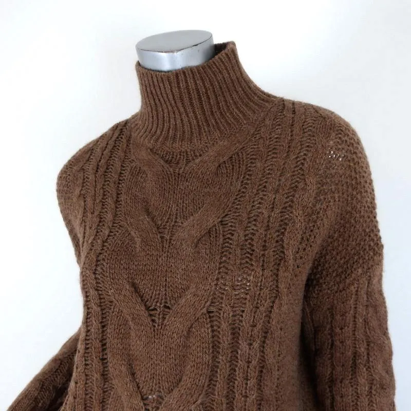 360 Sweater Alexia Brown Cable Knit Size Extra Small Turtleneck Pullover NEW