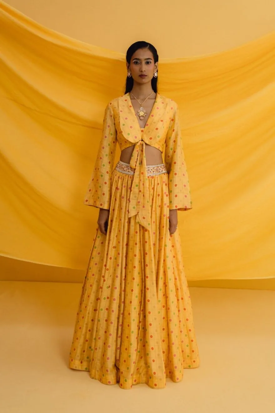 Amber Printed Yellow Lehenga Set