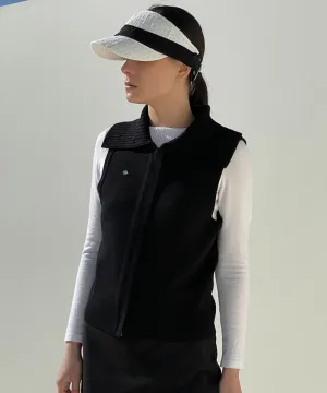 Anell Golf Wide Collar Knit Zip-Up - Black