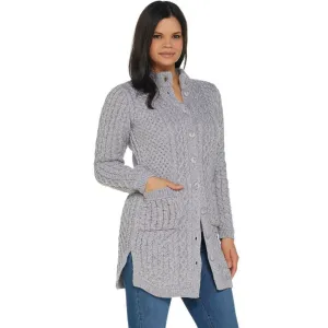 Aran Crafts Women's Merino Wool Button Front Cable Knit Sweater