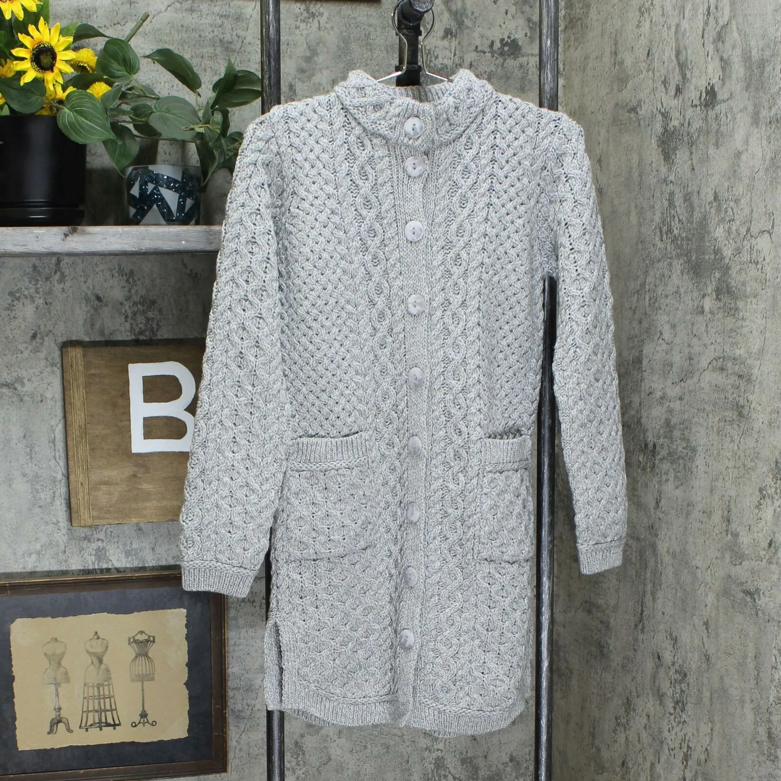 Aran Crafts Women's Merino Wool Button Front Cable Knit Sweater