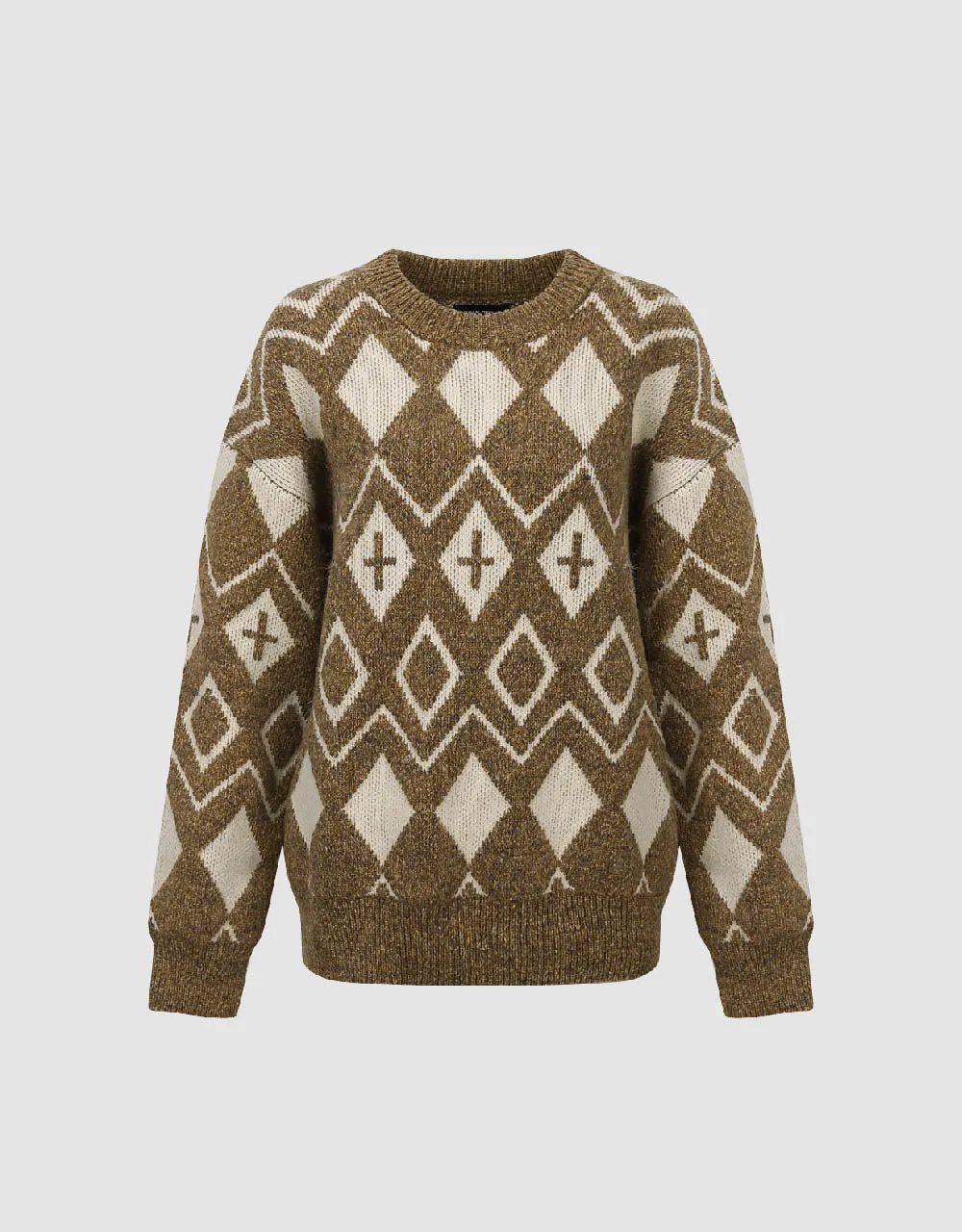 Argyle Pattern Crew Neck Knitted T-Shirt