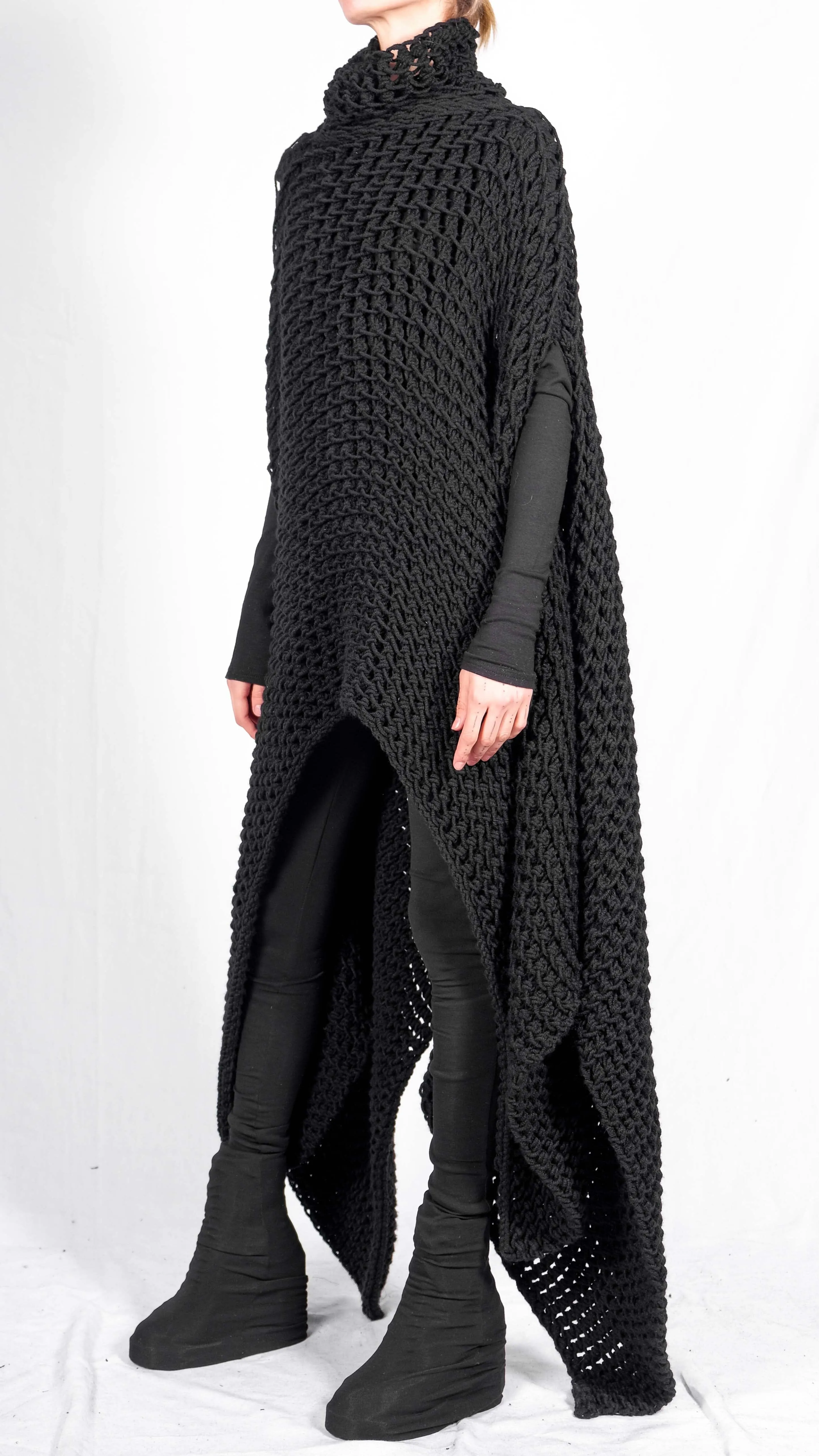Asymmetric Knitted Poncho