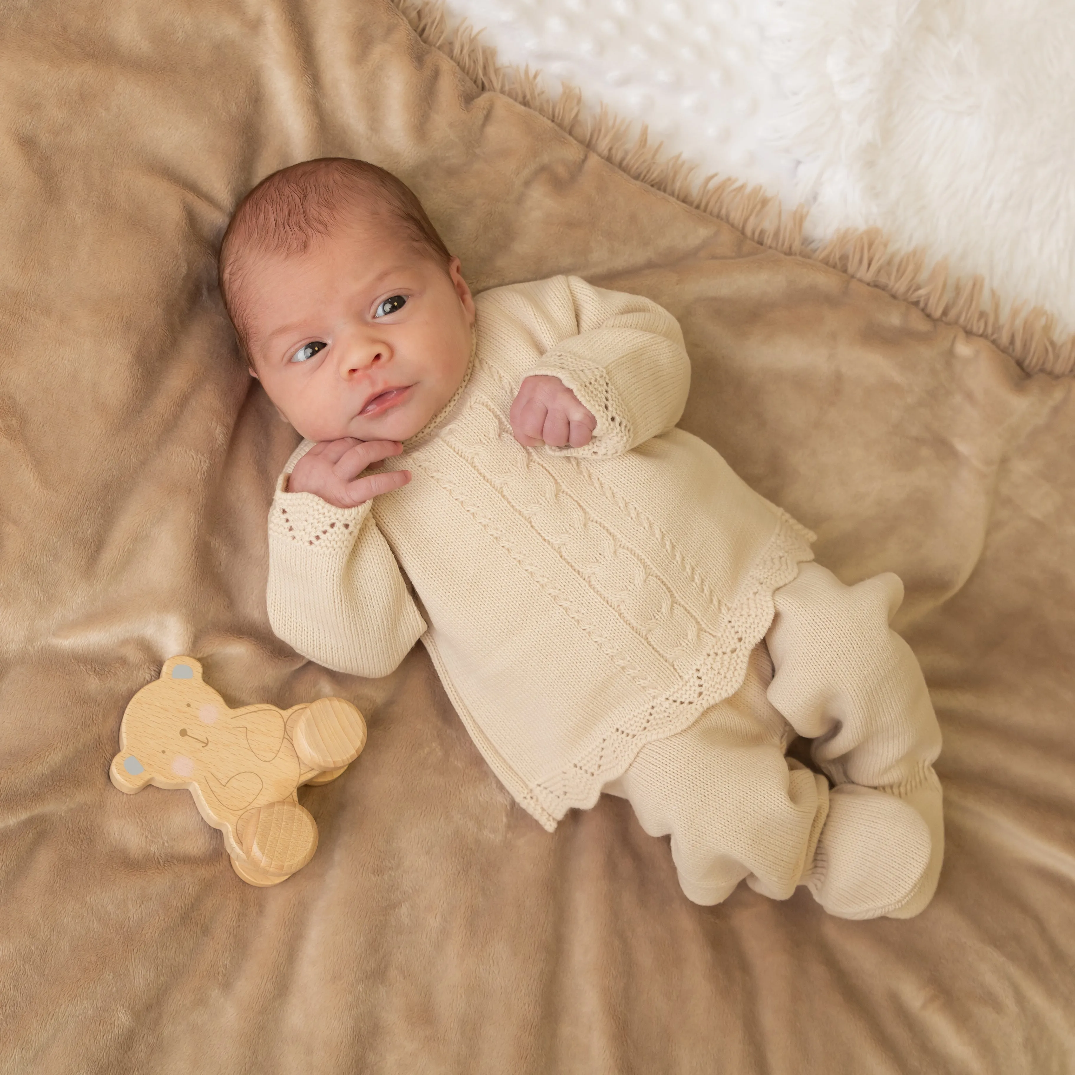 Beige Cable Knitted Set