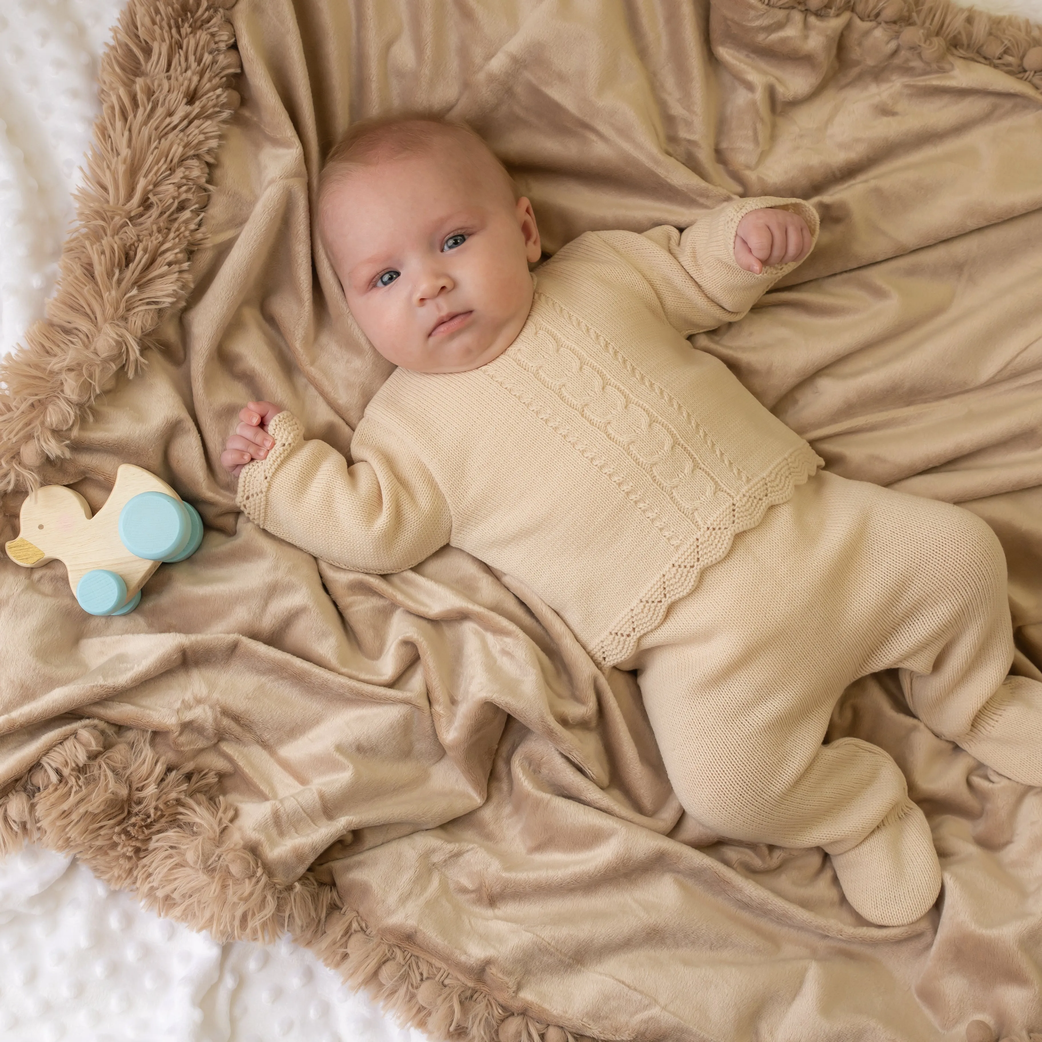 Beige Cable Knitted Set