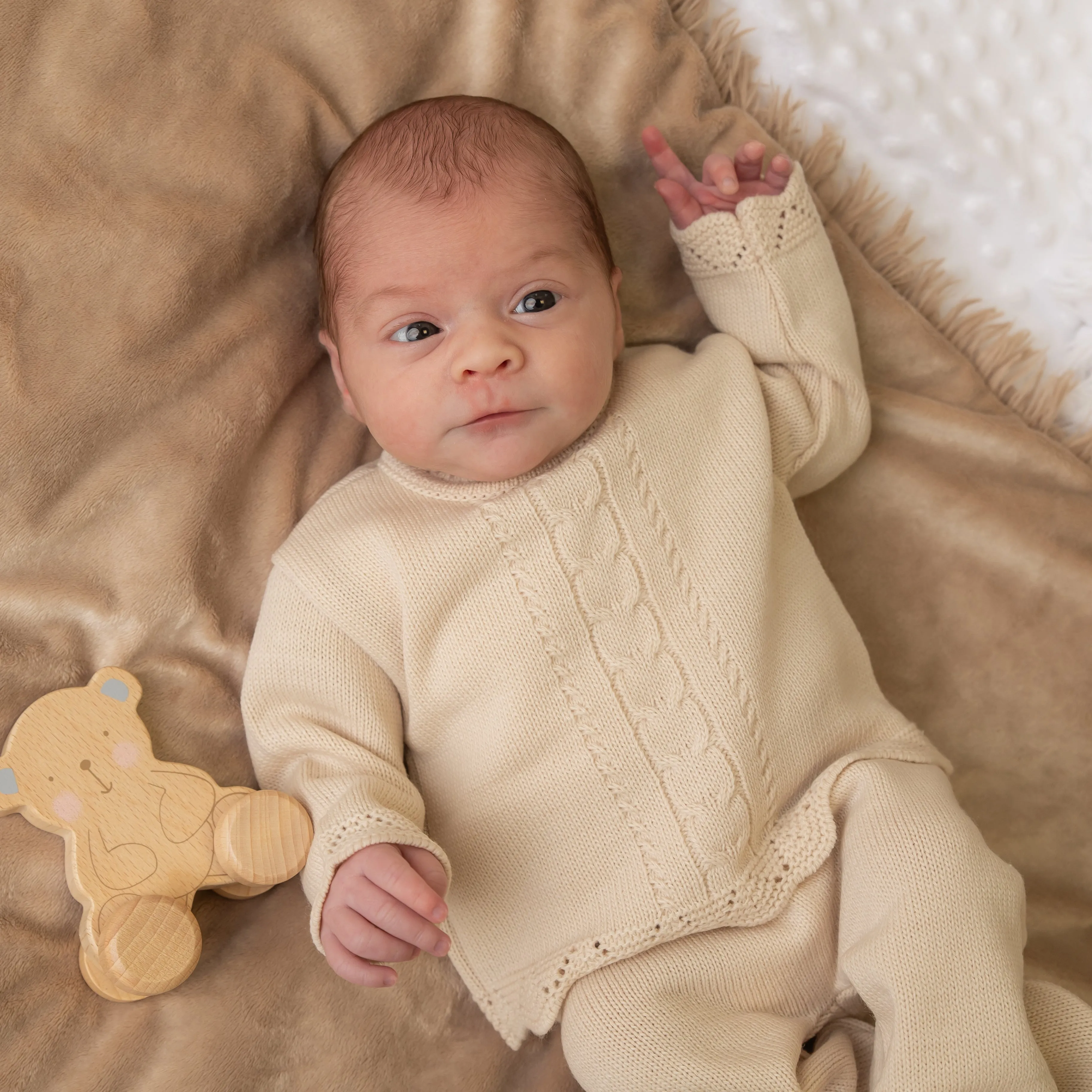Beige Cable Knitted Set