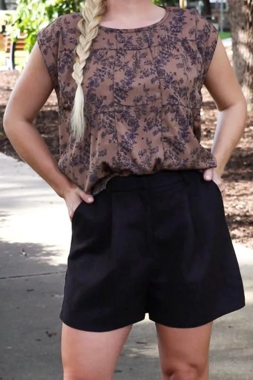 Black Faux Suede Pleated Shorts