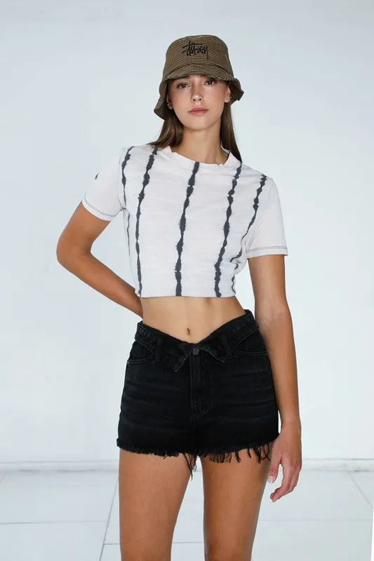 Black Mid Rise Frayed Denim Shorts