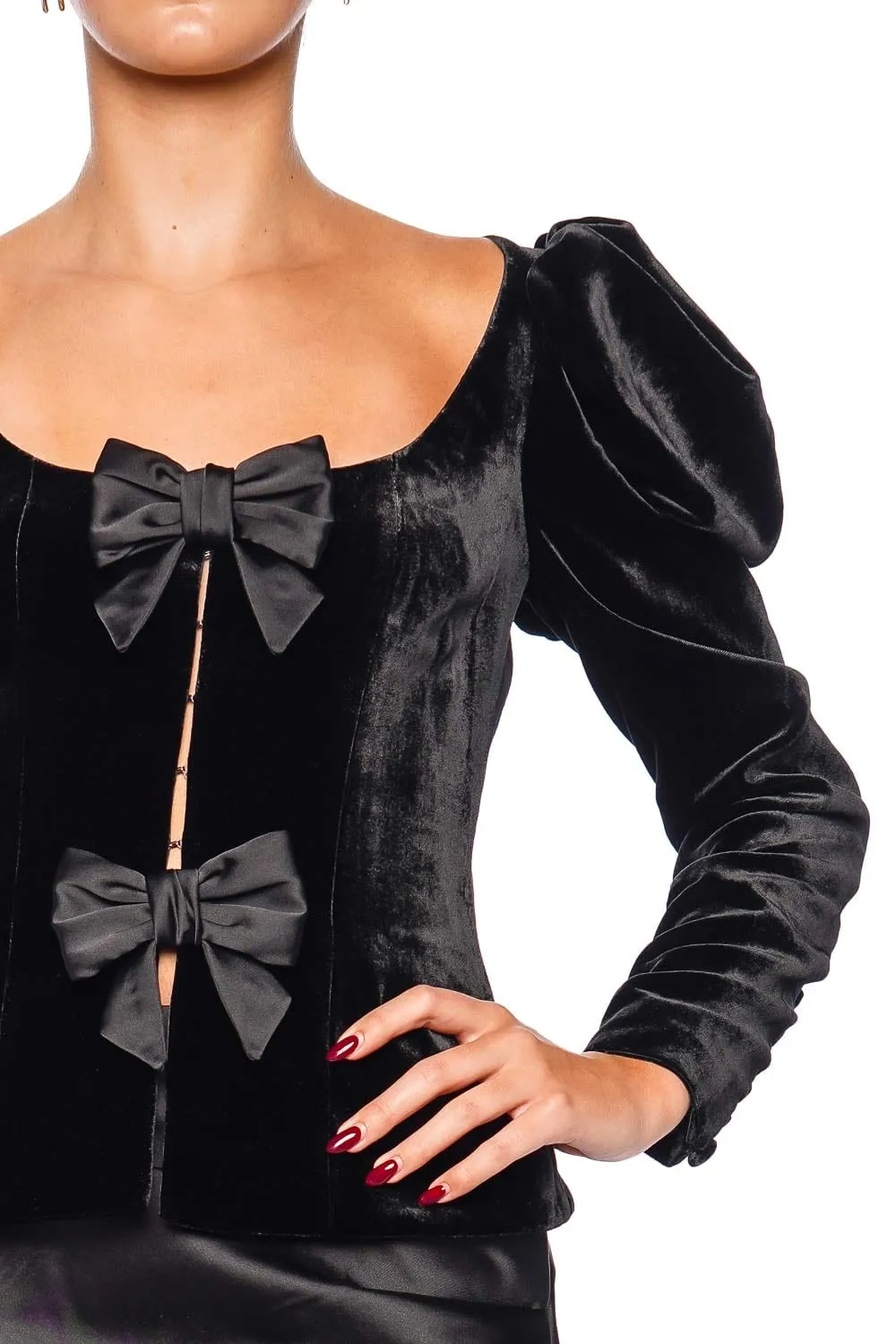 Black Velvet Bow Fitted Blazer