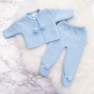 Blue Knitted Pom Pom Set