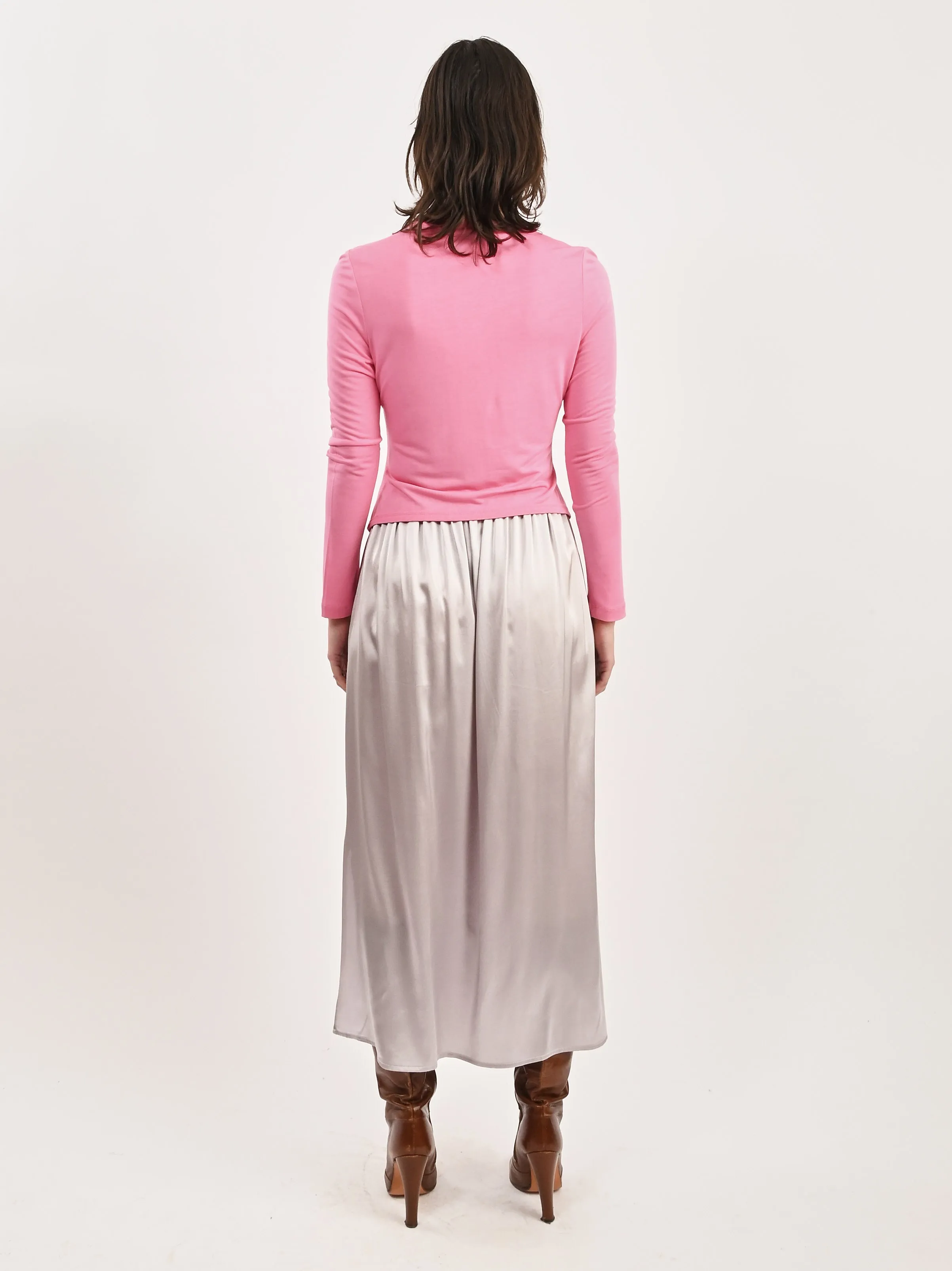 Bright Pink Easy L/S T-Shirt W/Bow Tails
