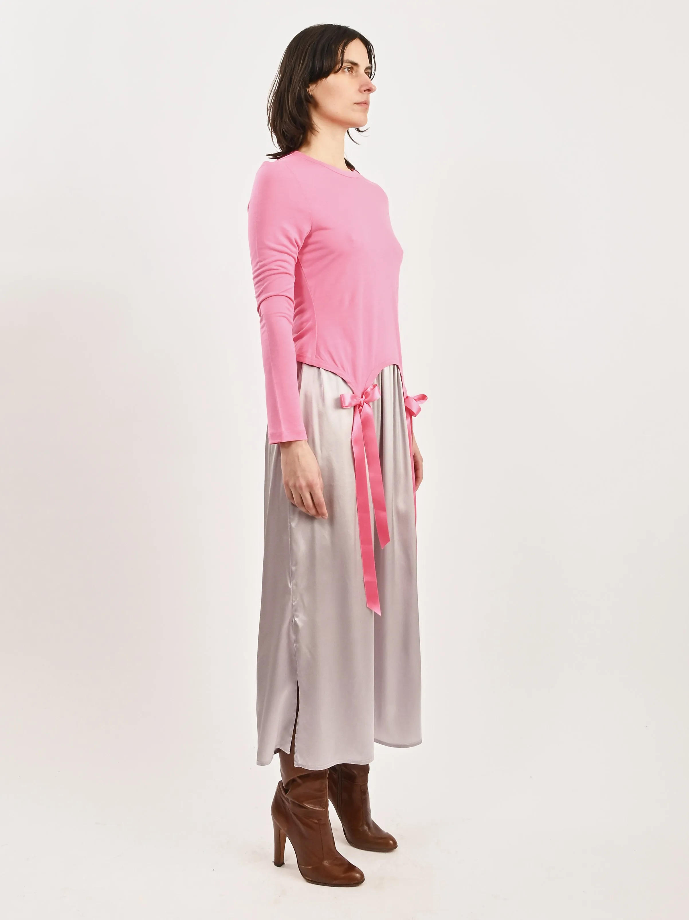 Bright Pink Easy L/S T-Shirt W/Bow Tails