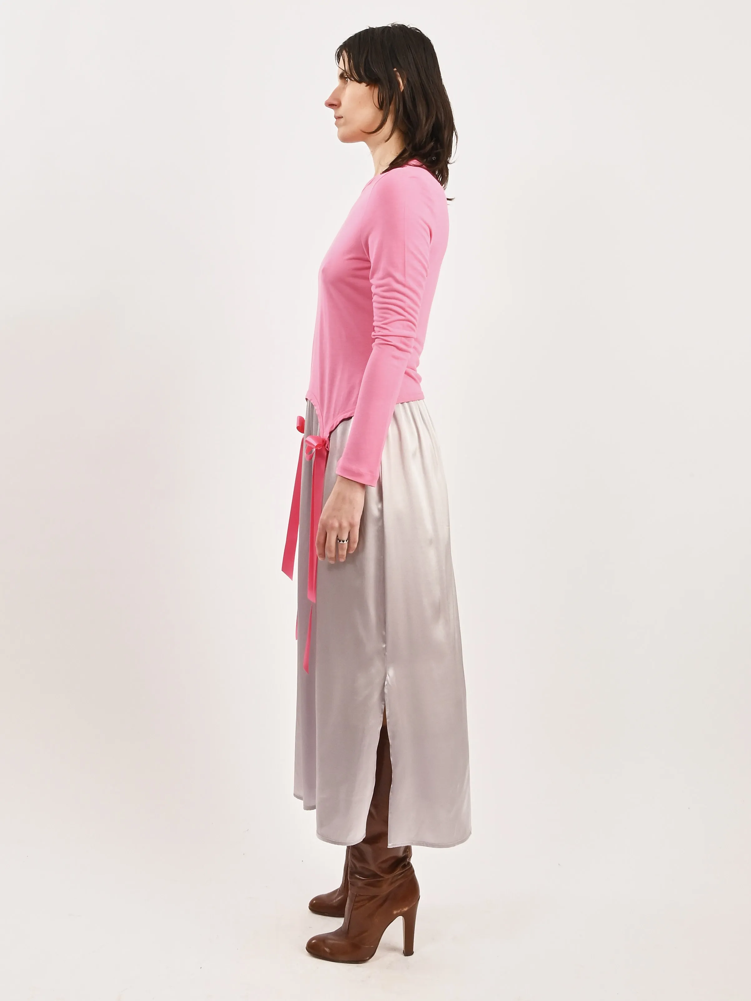 Bright Pink Easy L/S T-Shirt W/Bow Tails
