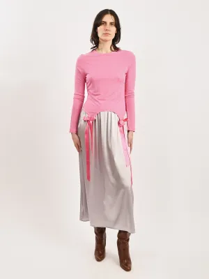 Bright Pink Easy L/S T-Shirt W/Bow Tails