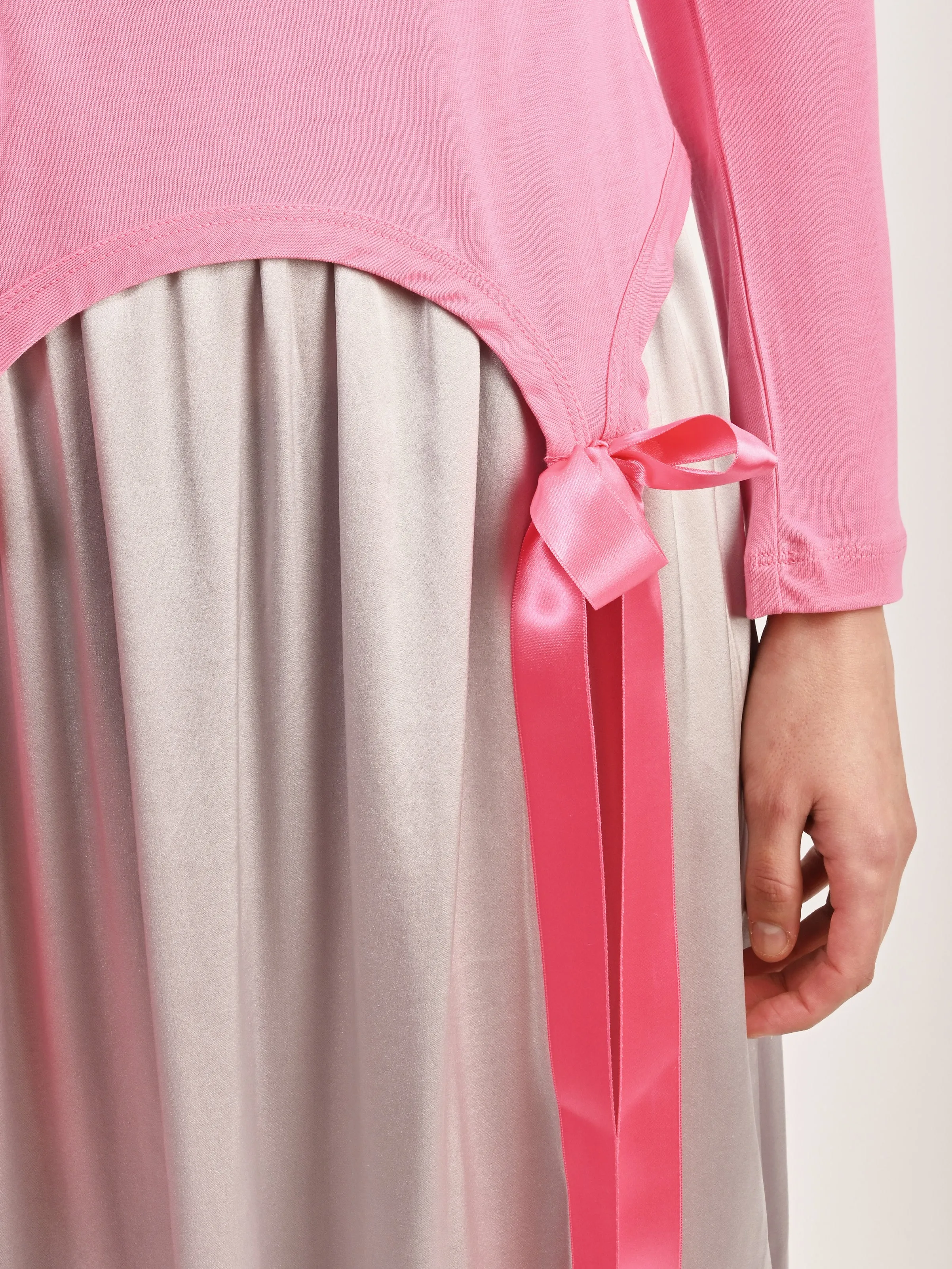 Bright Pink Easy L/S T-Shirt W/Bow Tails