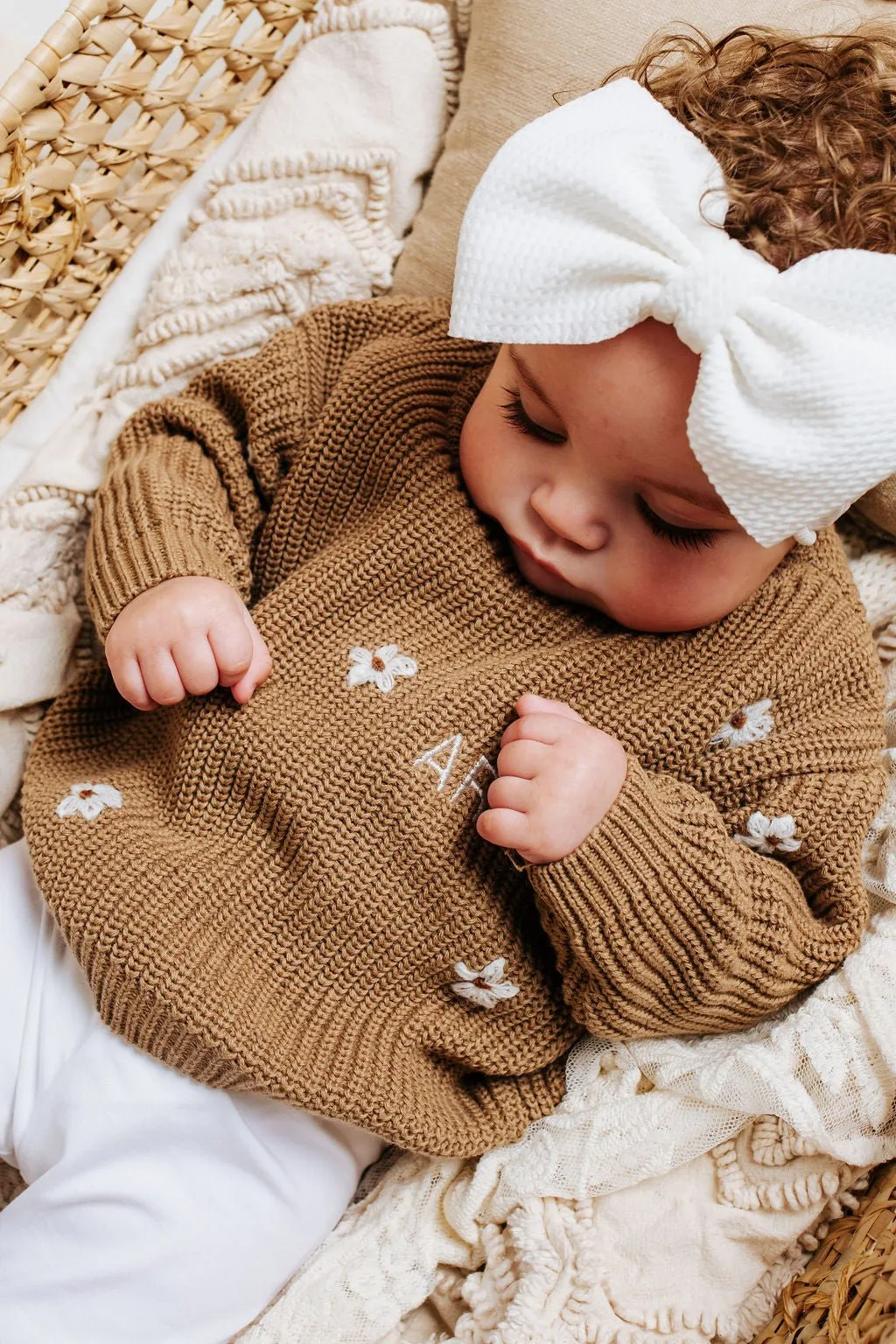 Brown Personalised Floral Knitted Jumper