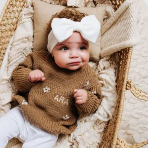 Brown Personalised Floral Knitted Jumper