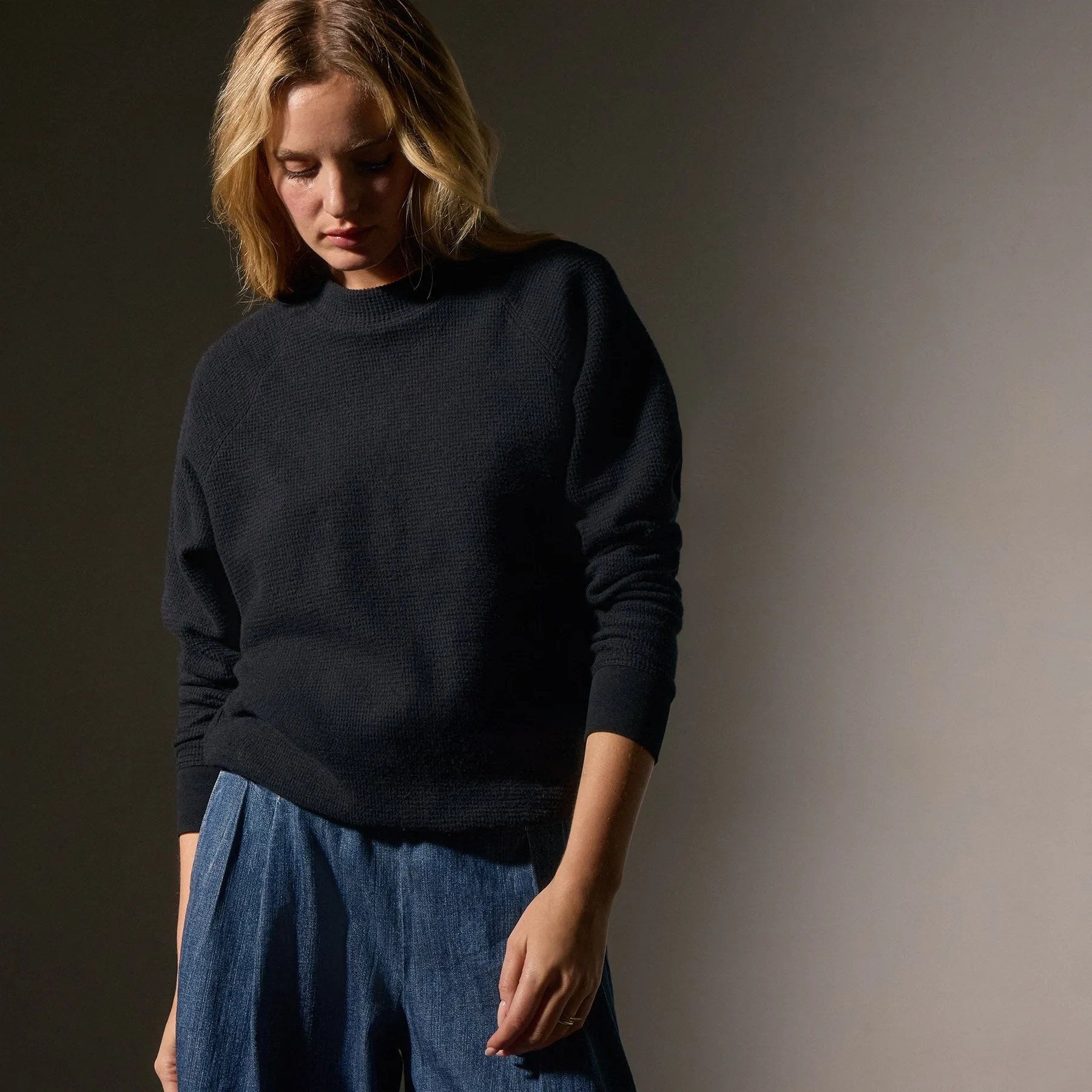 Brushed Thermal Knit Mock Neck - Black