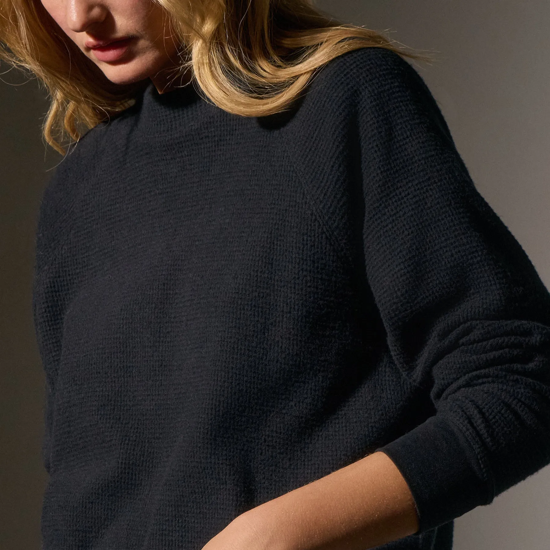 Brushed Thermal Knit Mock Neck - Black