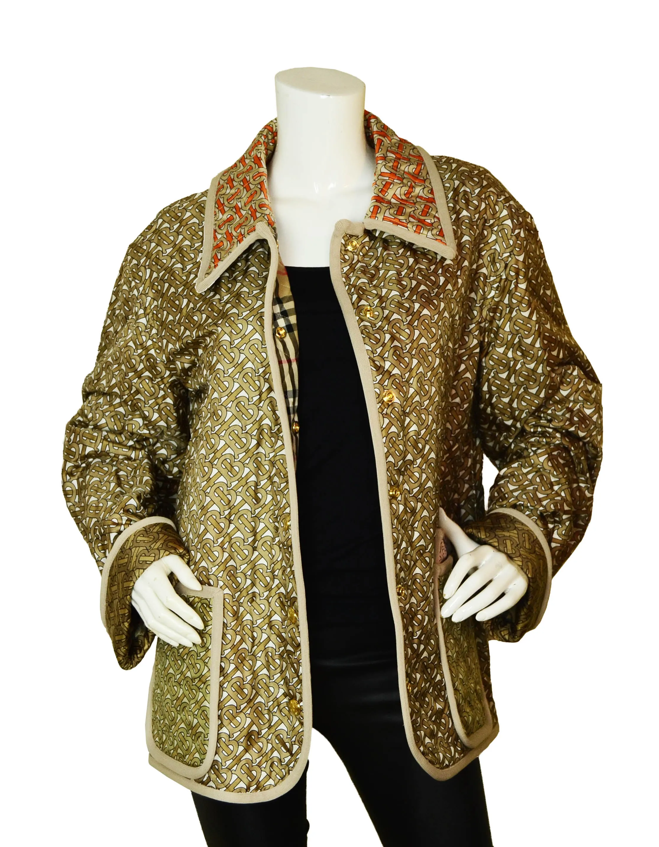Burberry NWT Natural Monogram-Print Quilted Silk Jacket sz 14