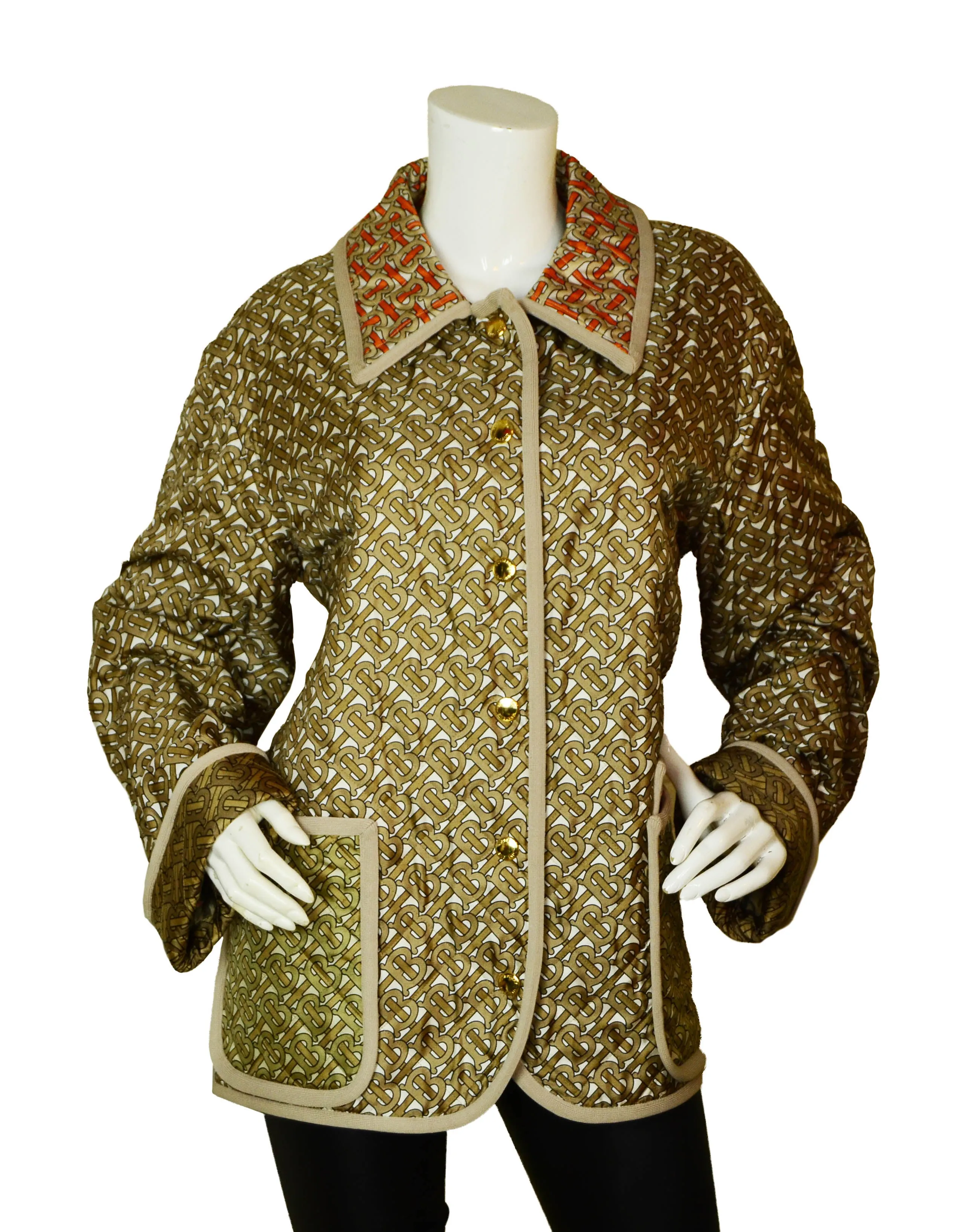 Burberry NWT Natural Monogram-Print Quilted Silk Jacket sz 14