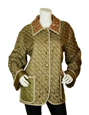 Burberry NWT Natural Monogram-Print Quilted Silk Jacket sz 14