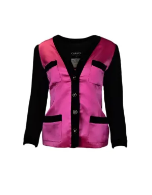 Chanel Pink Silk with Black Velvet Trim Jacket sz 40