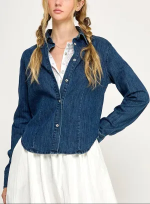 Coastal Wash Soft Semi Fitted Cropped Denim Shirts (Assorted)