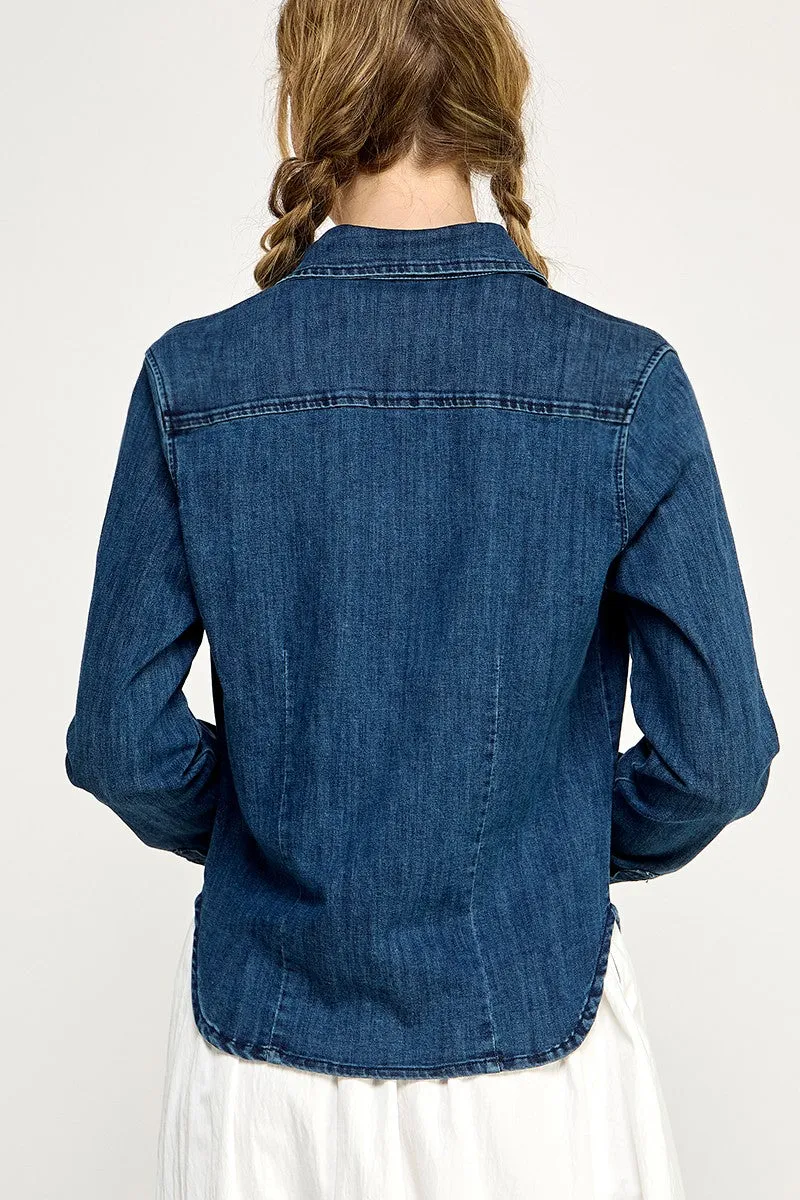 Coastal Wash Soft Semi Fitted Cropped Denim Shirts (Assorted)