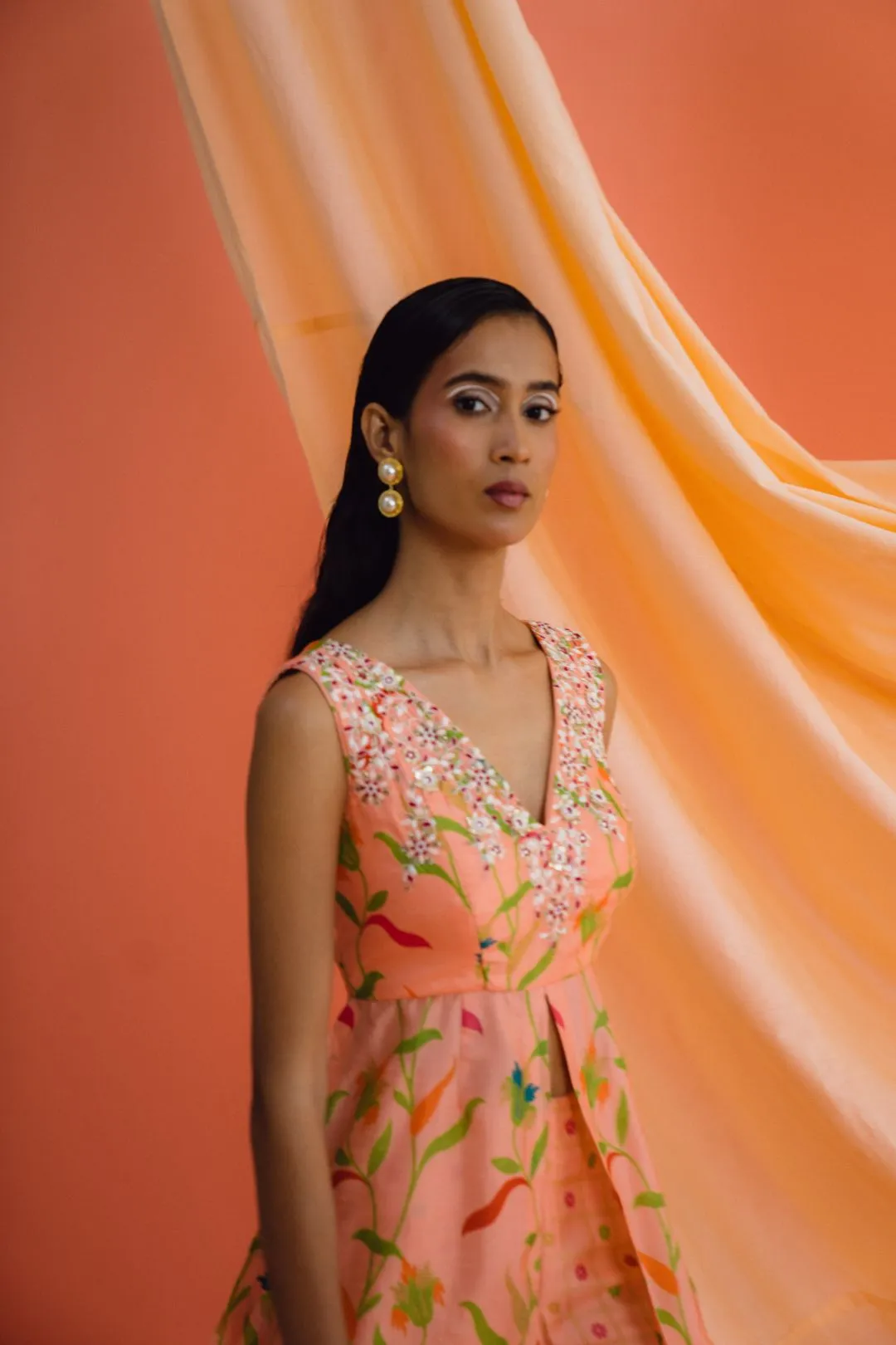 Coral Printed Sharara Set