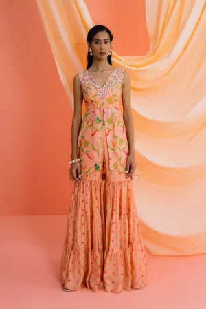 Coral Printed Sharara Set