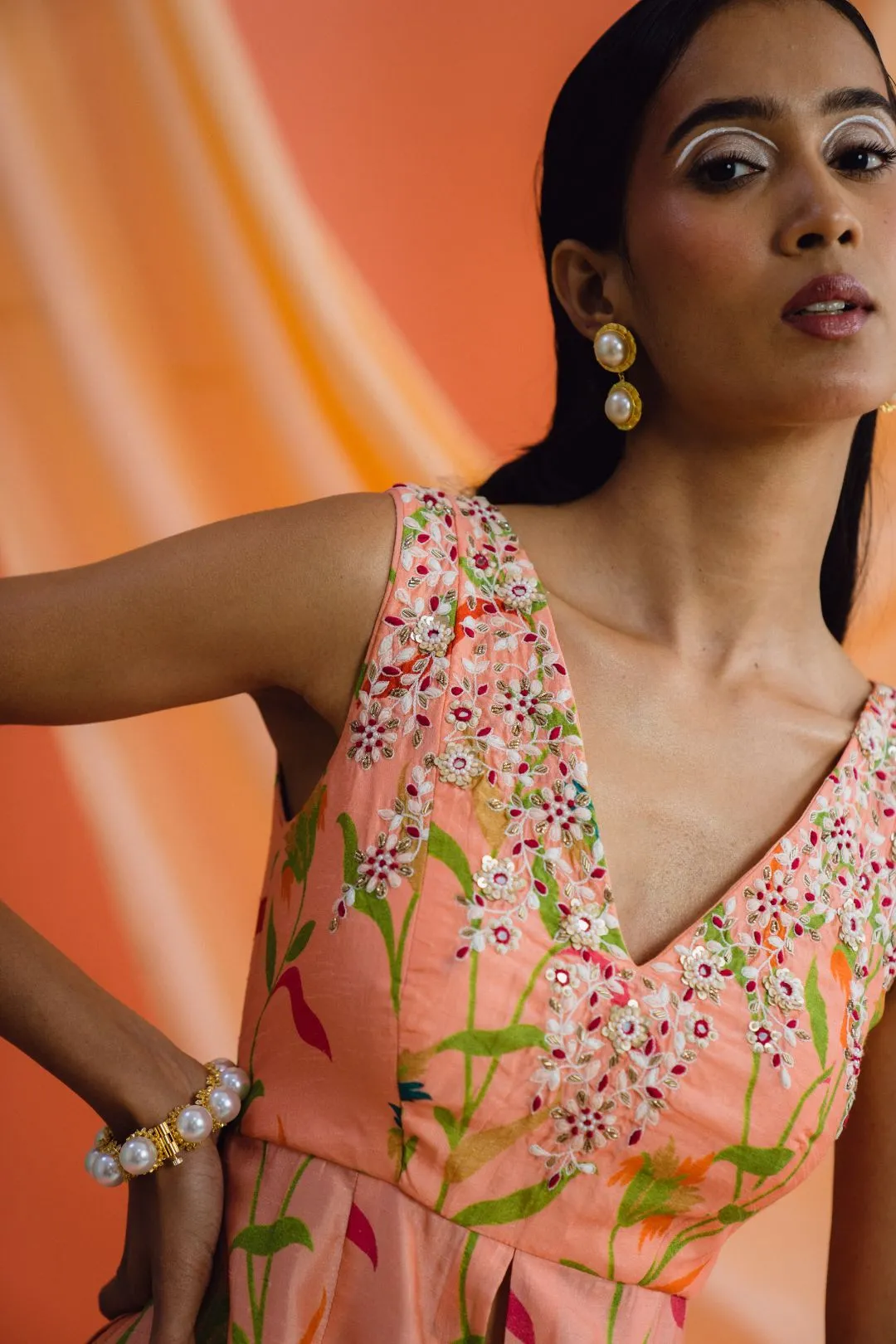 Coral Printed Sharara Set