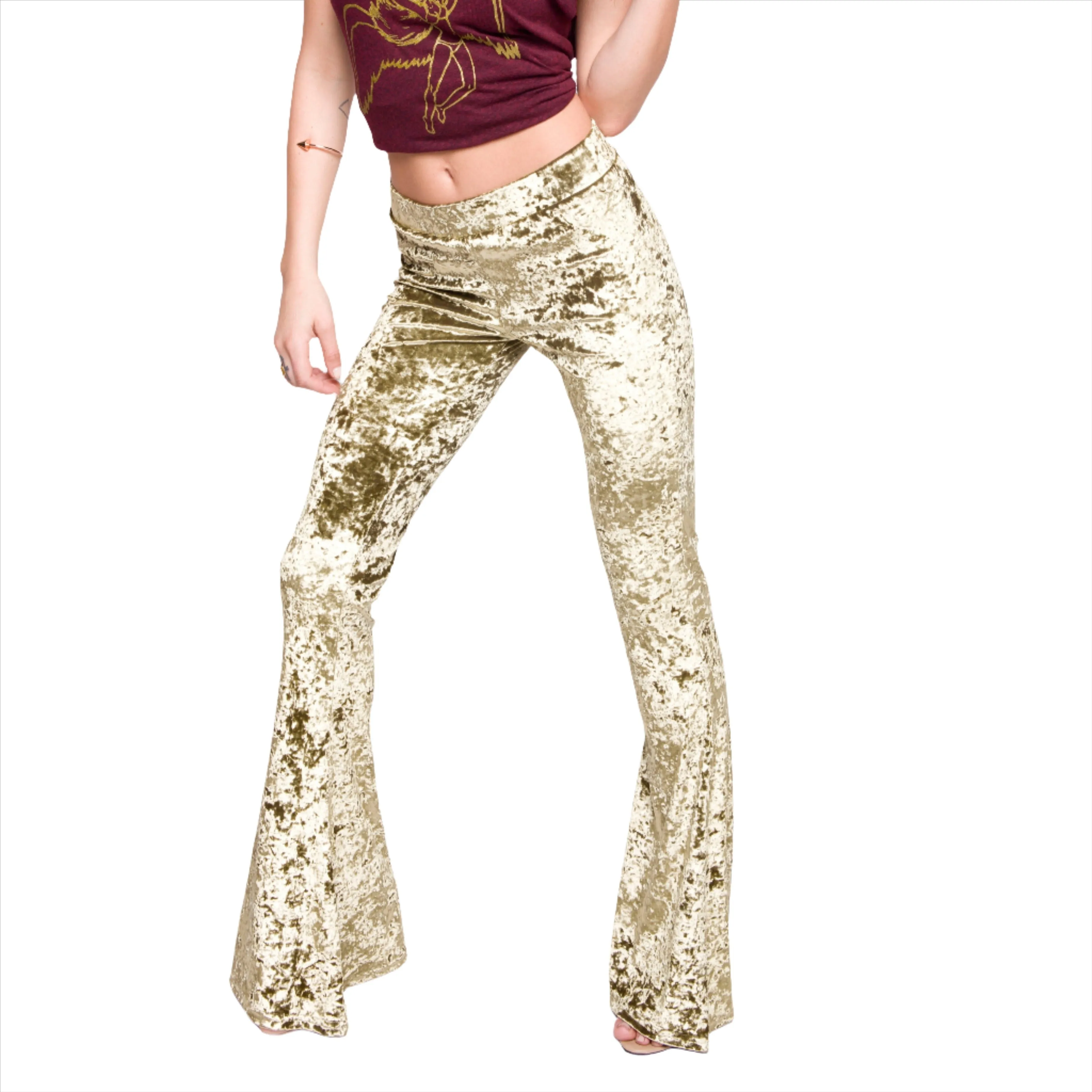 CRUSHED VELVET FLARED LEGGINGS