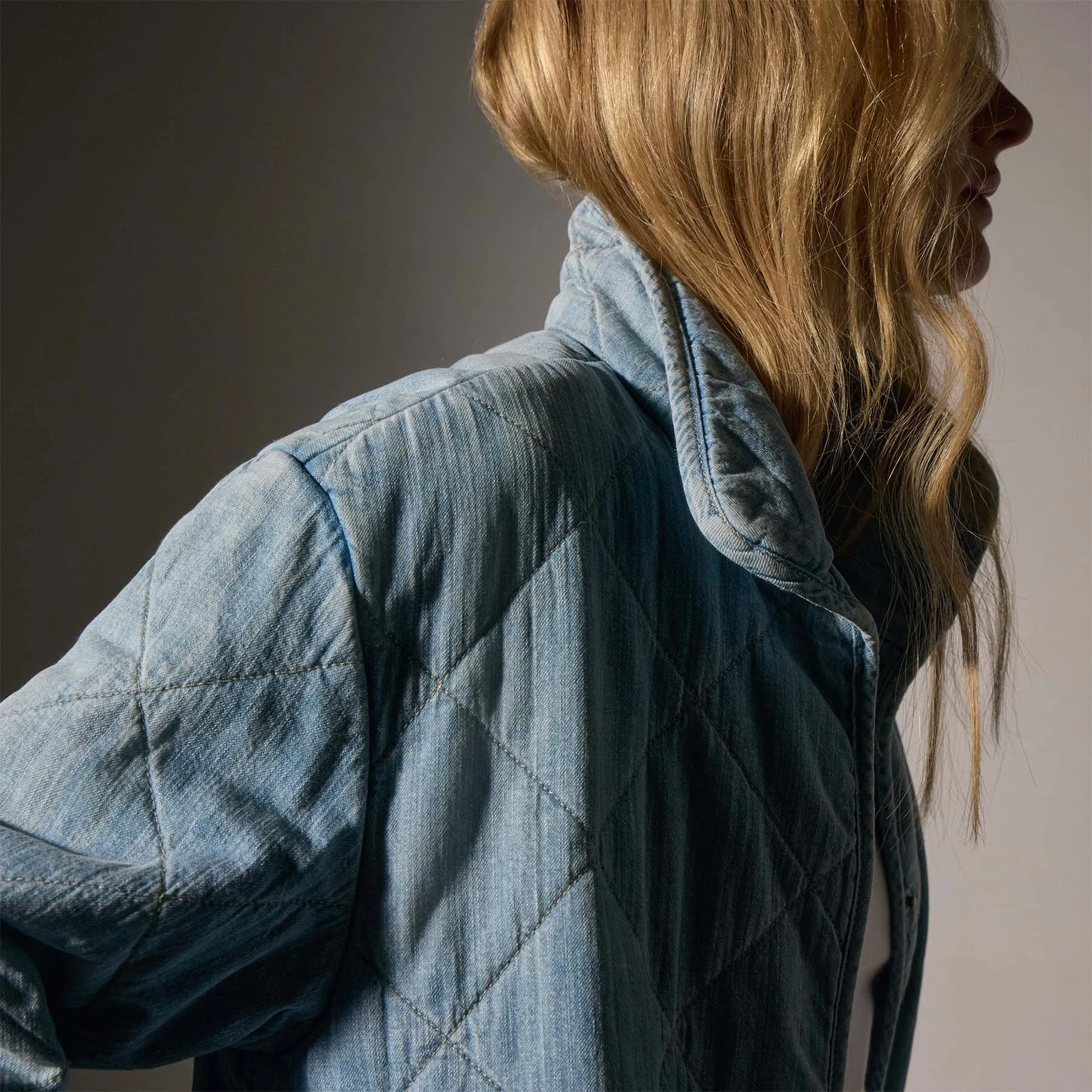 Diamond Quilted Denim Jacket - Bleach Wash