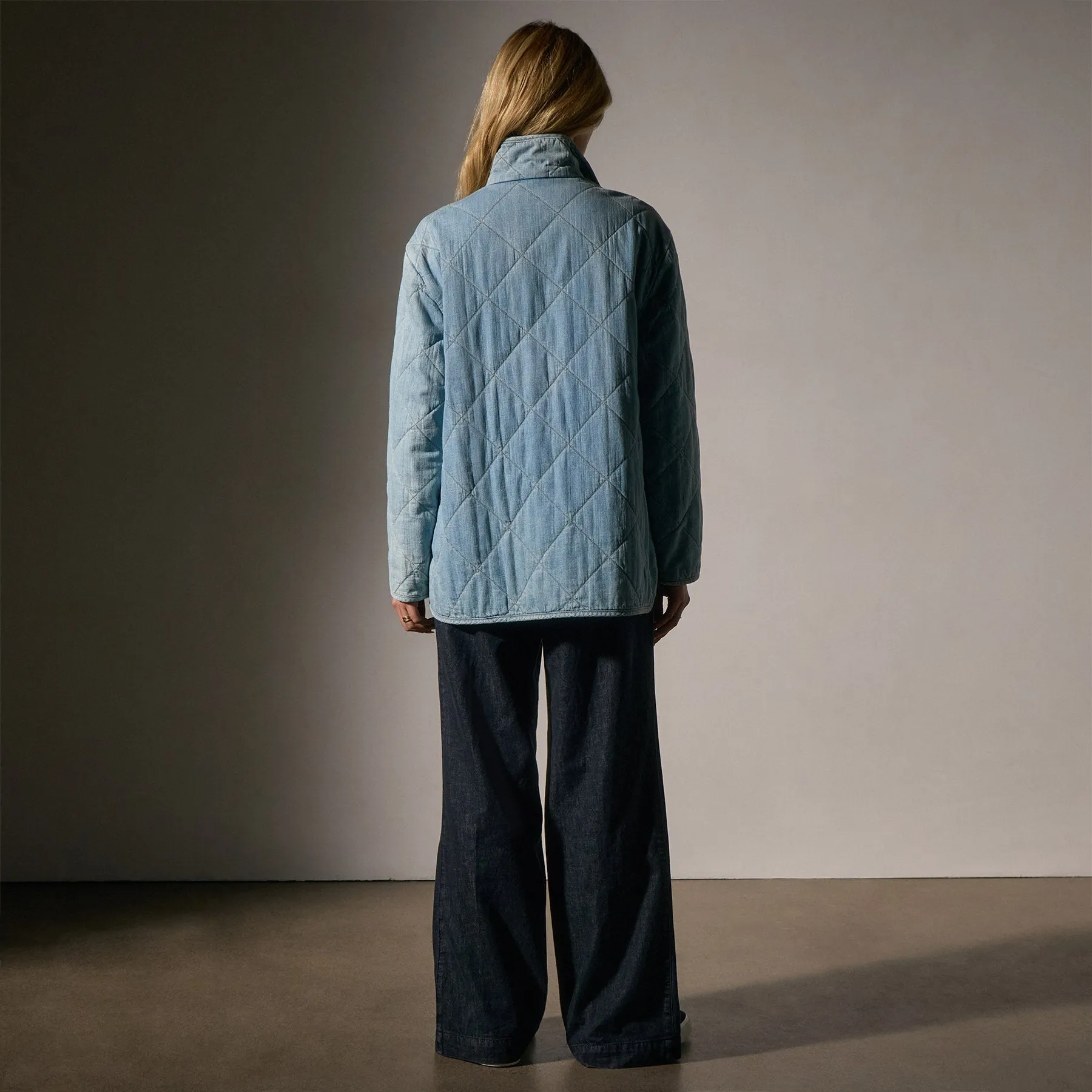 Diamond Quilted Denim Jacket - Bleach Wash