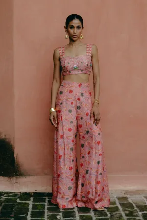 Dusty rose crop top   pleated pants