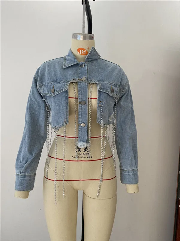 Fashion Unique Women's Ripped Distressed Cropped Denim Jacket
