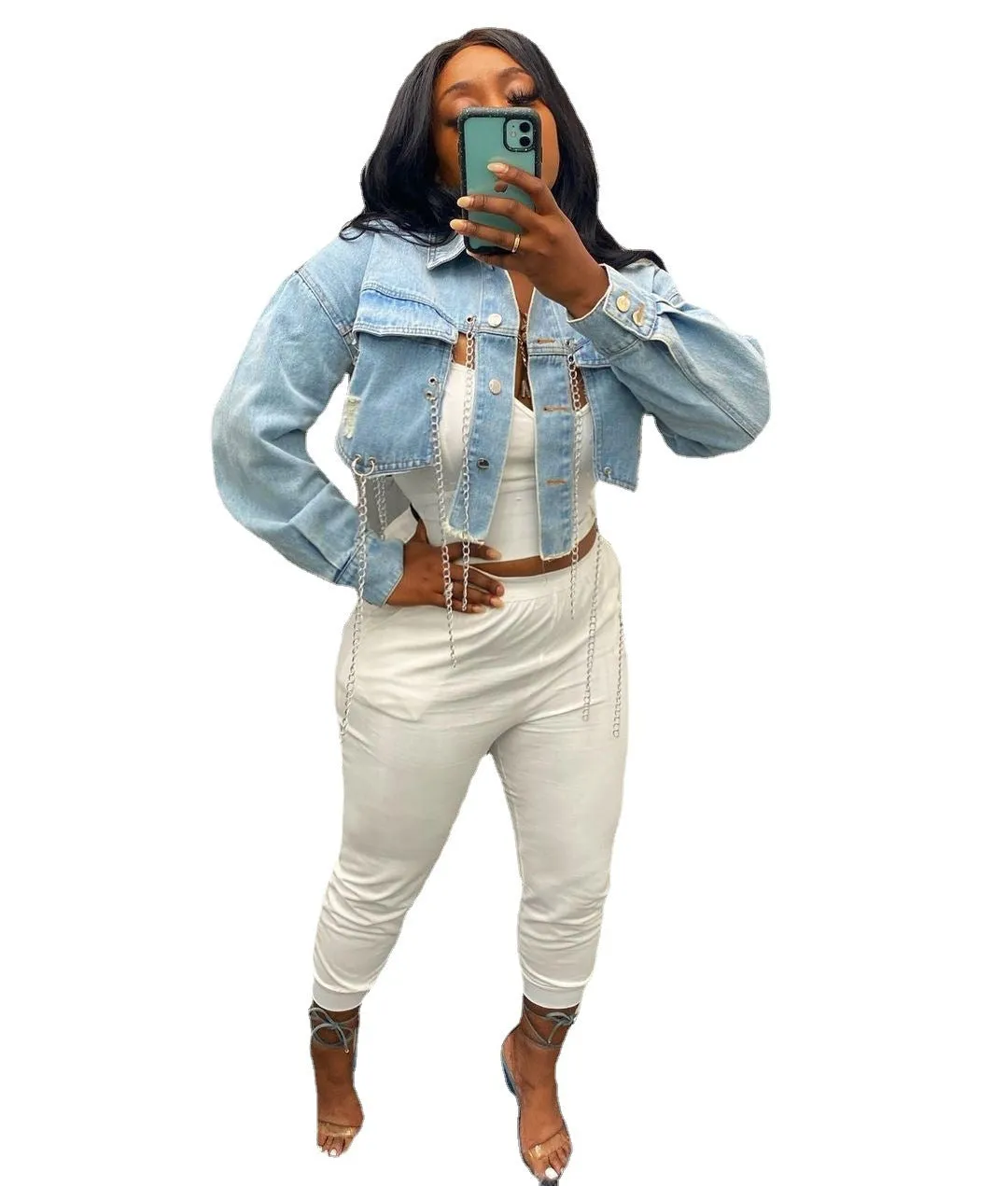 Fashion Unique Women's Ripped Distressed Cropped Denim Jacket