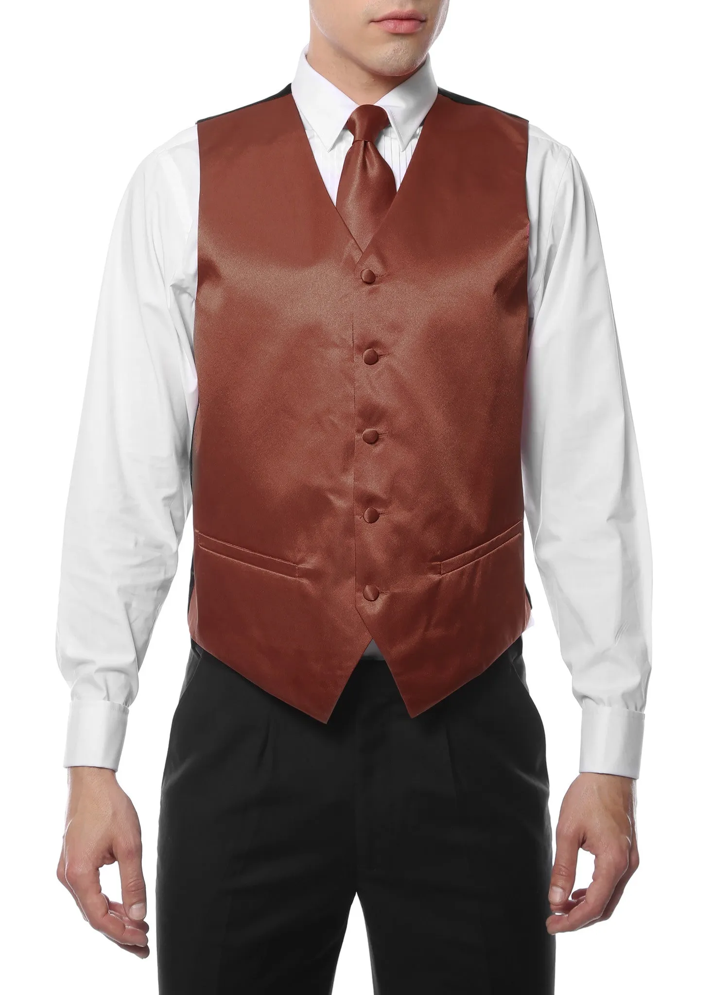 Ferrecci Mens Brown Satin 4pc Vest Set