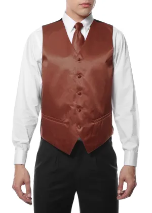 Ferrecci Mens Brown Satin 4pc Vest Set