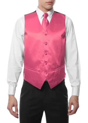 Ferrecci Mens Dark Pink Satin 4pc Vest Set