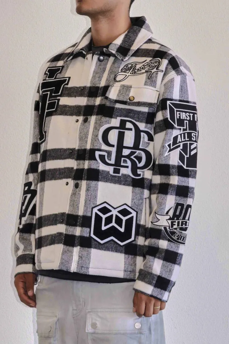 FIRST ROW DENIM ALL OVER LOGO MULTI PATCHES SHACKET (BLACK)